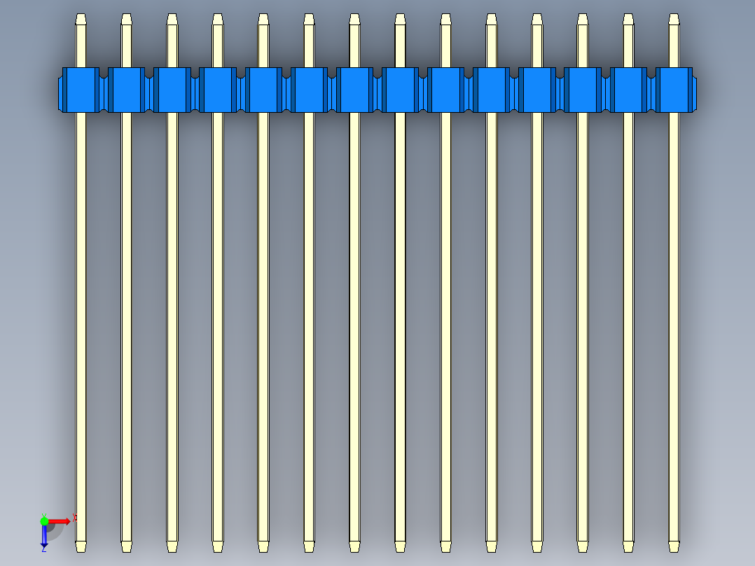 彩色公头100mil（2.54mm）系列-DS1021_blue_1x14p_100mil_Type43_rev1.0俯视图