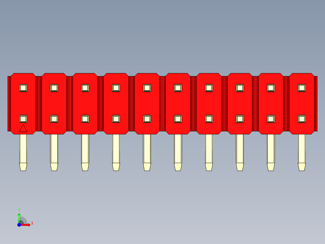 彩色公排针 100mil 2.54mm 系列-DS1022_red_2x10p_100mil_TypeD_rev1.0前视图