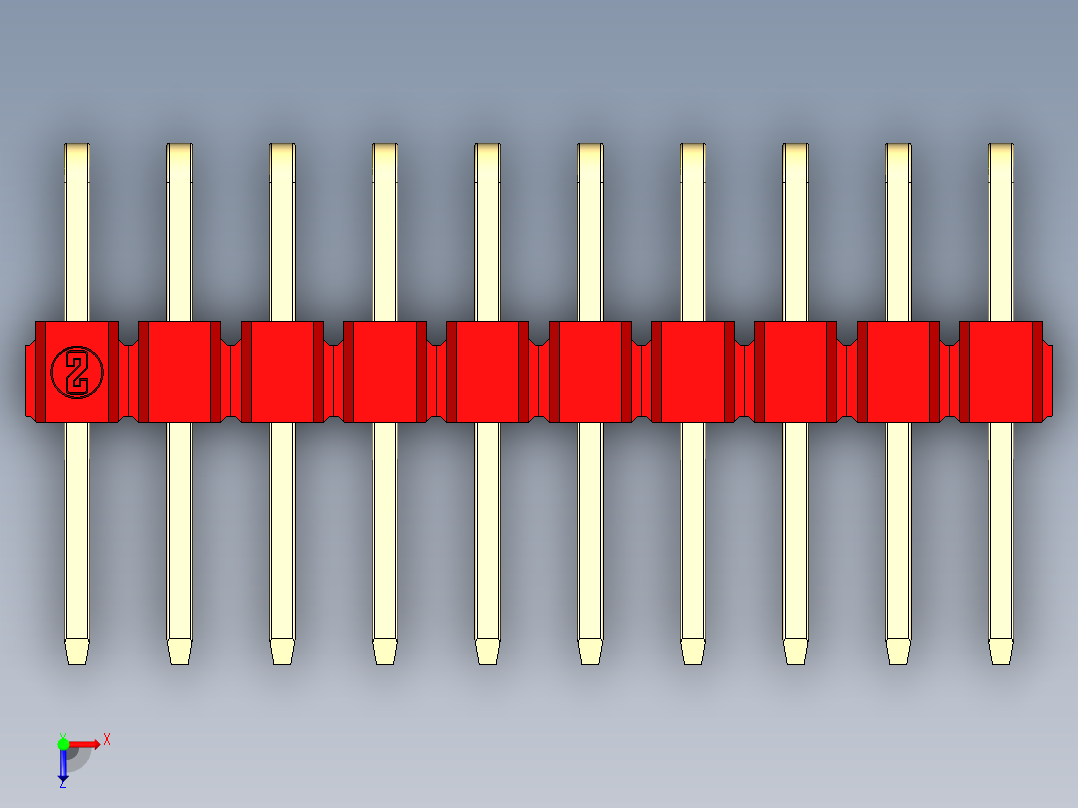 彩色公排针 100mil 2.54mm 系列-DS1022_red_2x10p_100mil_TypeD_rev1.0俯视图
