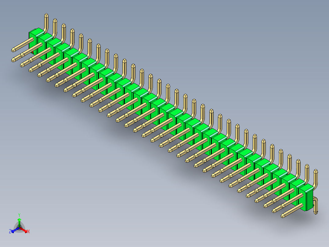 彩色公排针 100mil 2.54mm 系列-DS1022_green_64p_100mil_TypeSMT_rev1.0正等轴测图