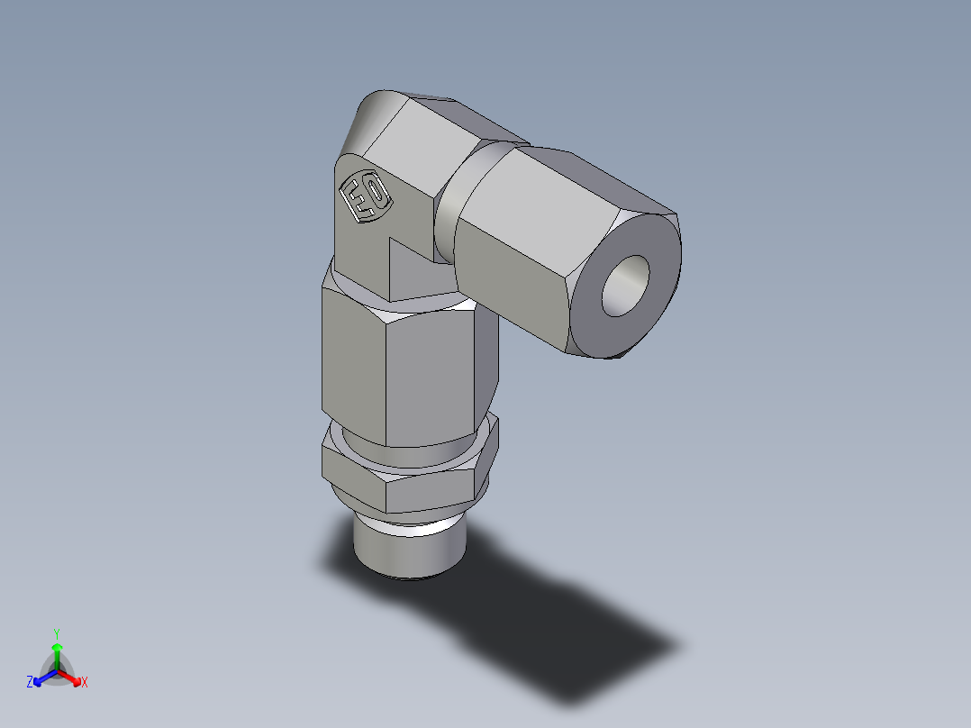 卡套式工业通用硬管接头EO_Assembled_adjustable_standpipe_elbow_EVW06LM71正等轴测图