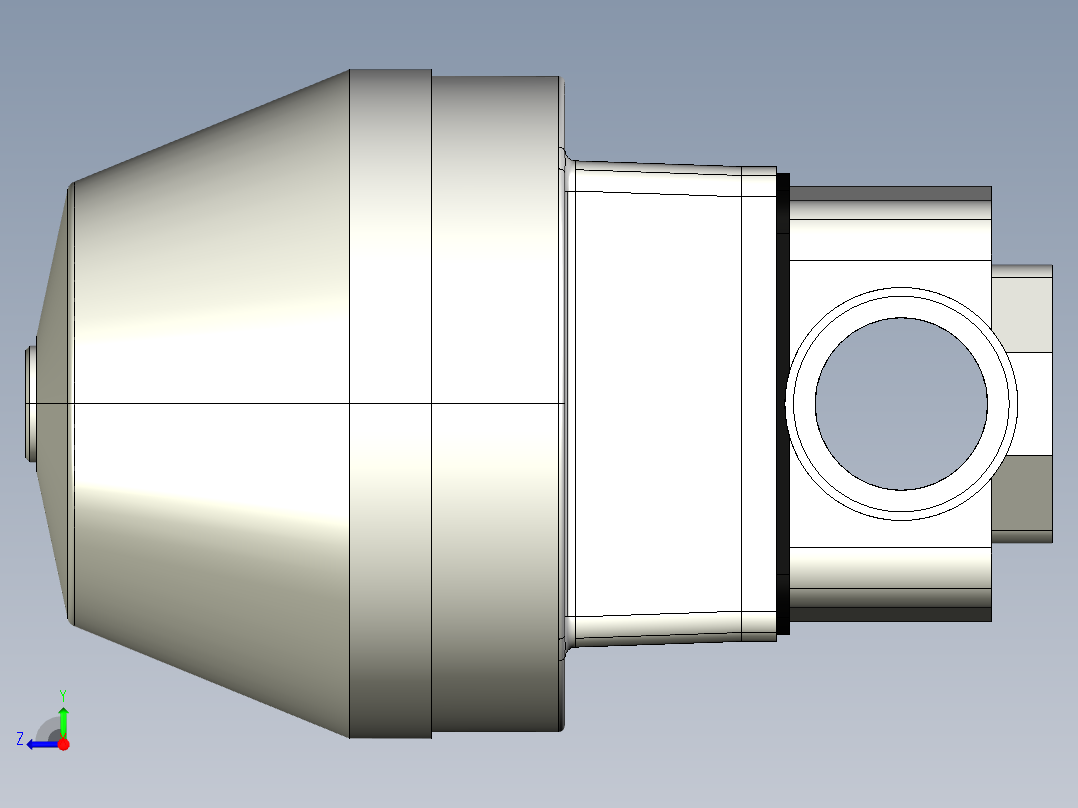 1DKMDCCP NC 气动隔膜阀，常闭，与男性的两端，用公制系列右视图