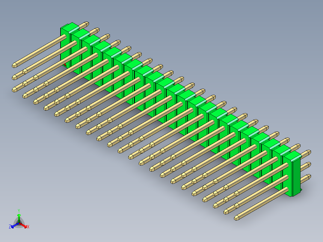 彩色公头100mil（2.54mm）系列-DS1021_green_3x22p_100mil_Type5_rev1.0正等轴测图