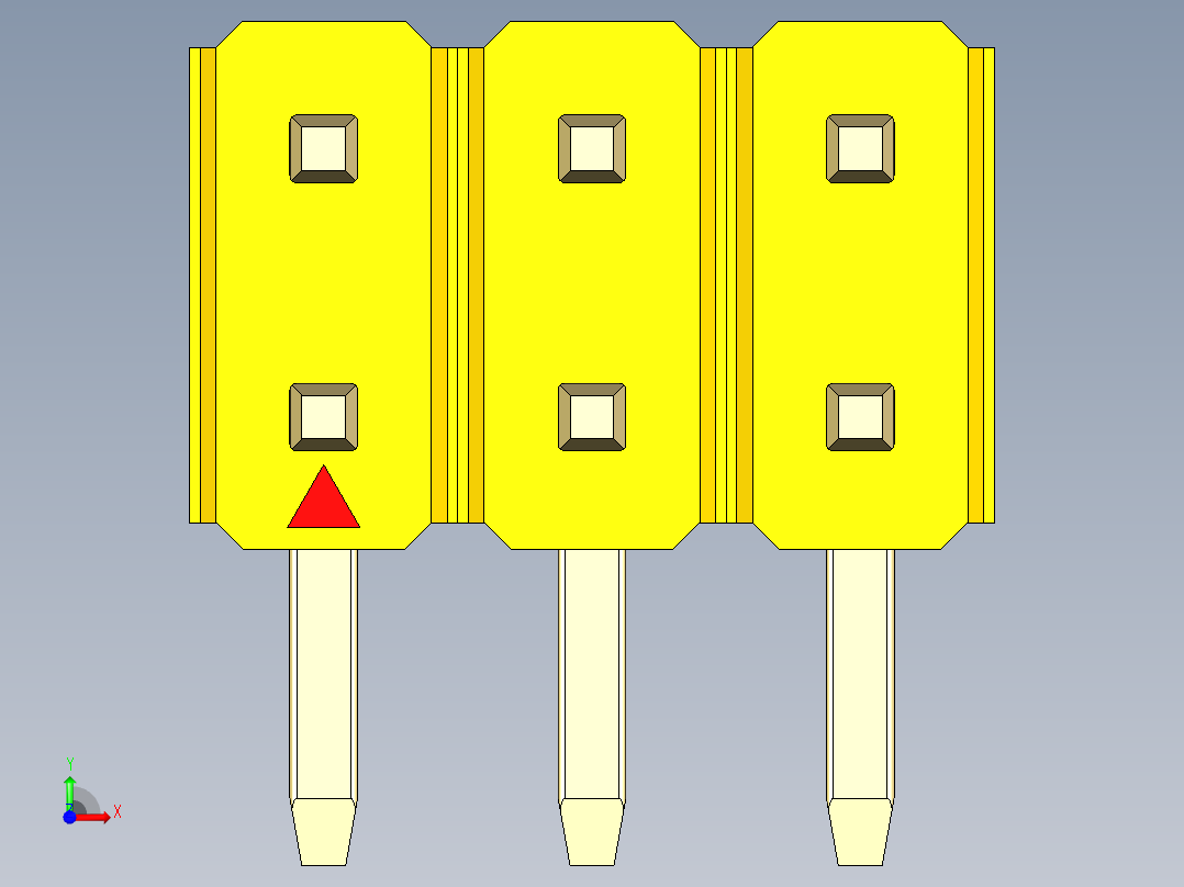 彩色公排针 100mil 2.54mm 系列-DS1022_yellow_2x03p_100mil_TypeD_rev1.0前视图