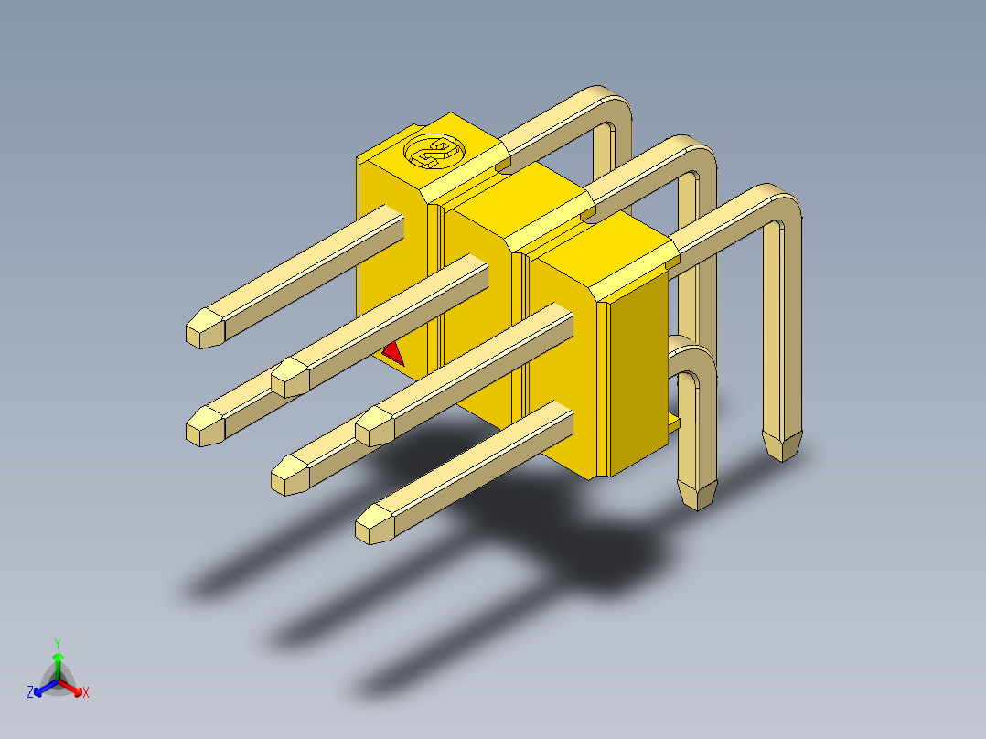 彩色公排针 100mil 2.54mm 系列-DS1022_yellow_2x03p_100mil_TypeD_rev1.0正等轴测图