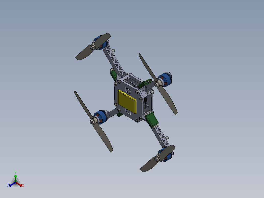 四旋翼无人机，旋翼可进行拆卸 无人机 (250)正等轴测图