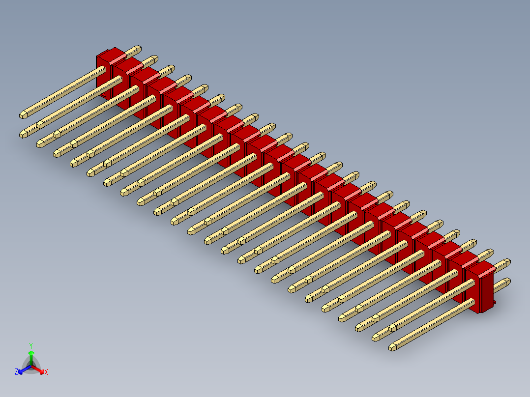 彩色公头100mil（2.54mm）系列-DS1021_red_2x23p_100mil_Type5_rev1.0正等轴测图