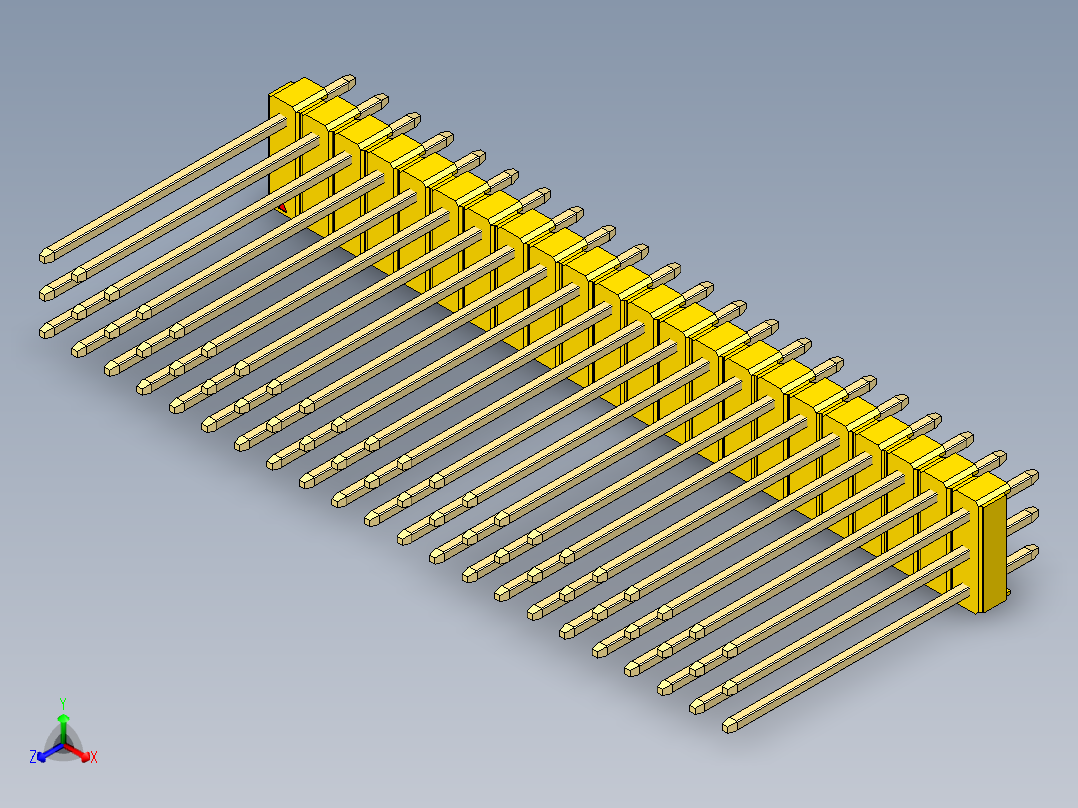 彩色公头100mil（2.54mm）系列-DS1021_yellow_3x22p_100mil_Type19_rev1.0正等轴测图