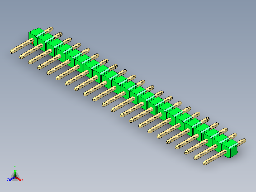 彩色公头100mil（2.54mm）系列-DS1021_green_1x22p_100mil_Type1_rev1.0正等轴测图