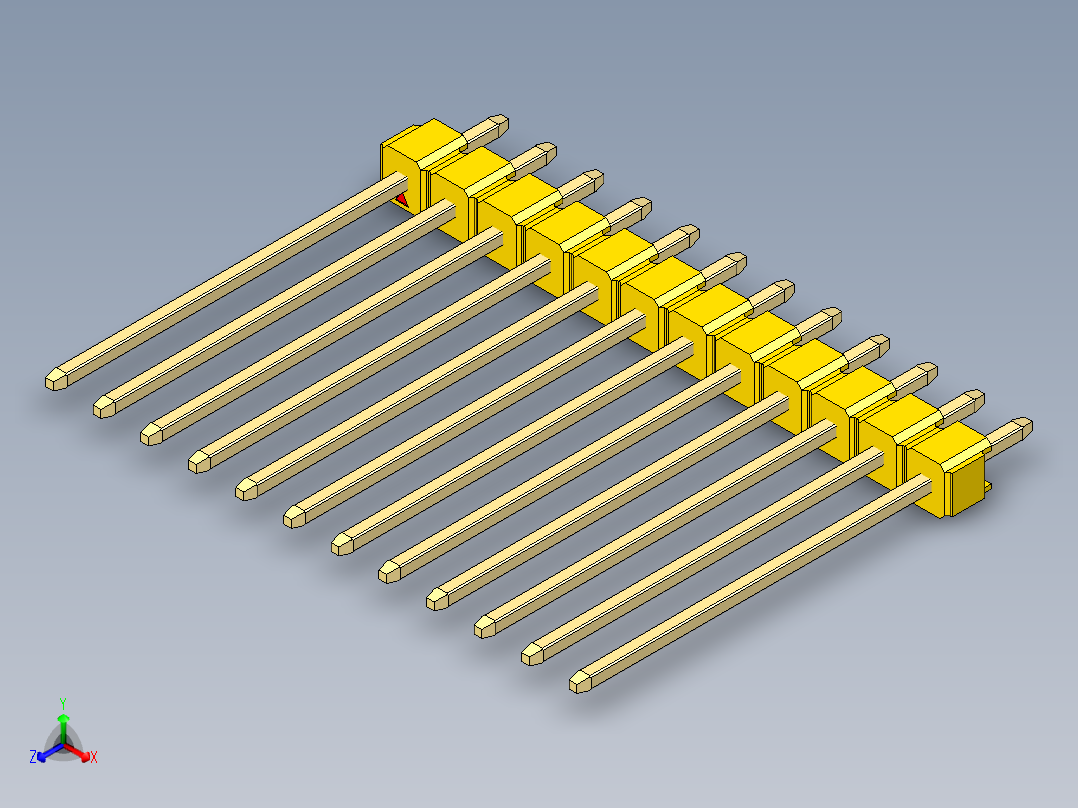 彩色公头100mil（2.54mm）系列-DS1021_yellow_1x12p_100mil_Type19_rev1.0正等轴测图