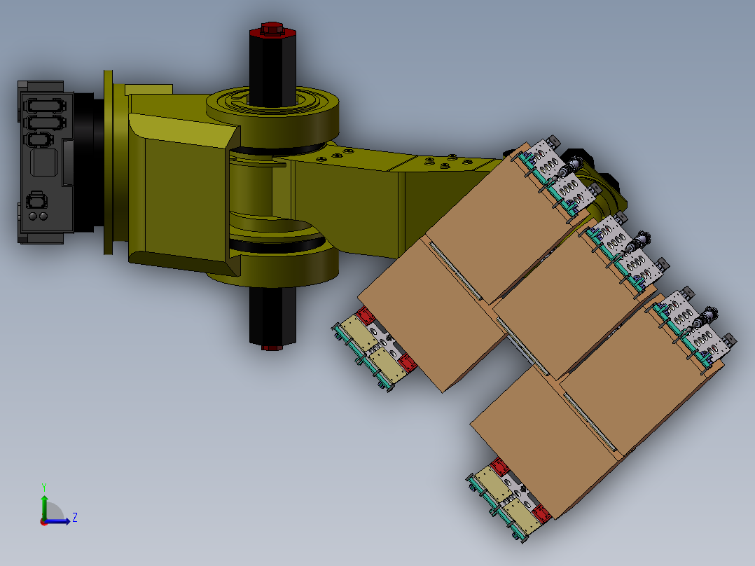 机器人夹取夹爪3d图纸 铝型材气缸夹爪SW设计 码垛机械夹爪3d模型左视图