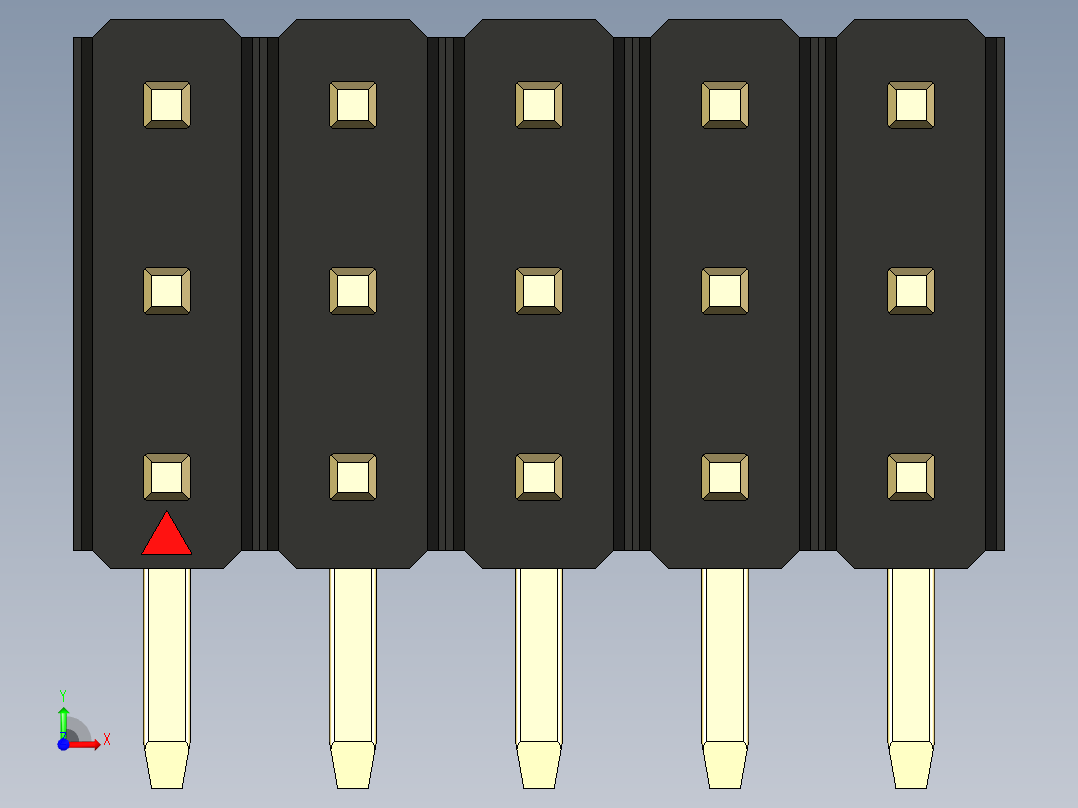 彩色公排针 100mil 2.54mm 系列-DS1022_black_3x05p_100mil_TypeD_rev1.0前视图