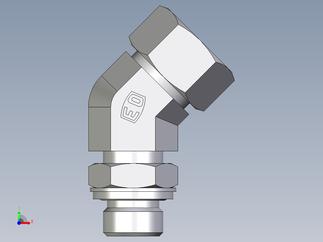 卡套式工业通用硬管接头EO_Adjustable_locknut_45_deg_elbow_VEE18LRCF前视图