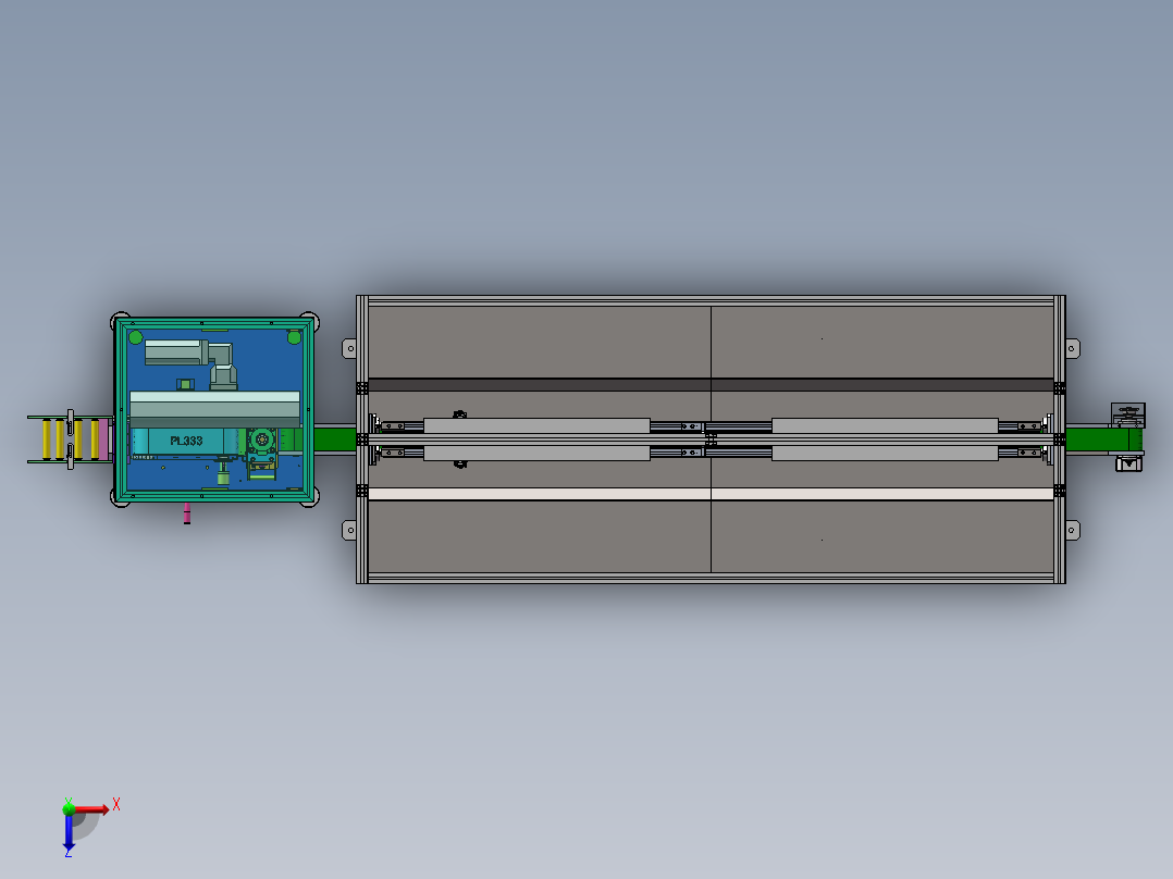 双边工作自动裁断机俯视图