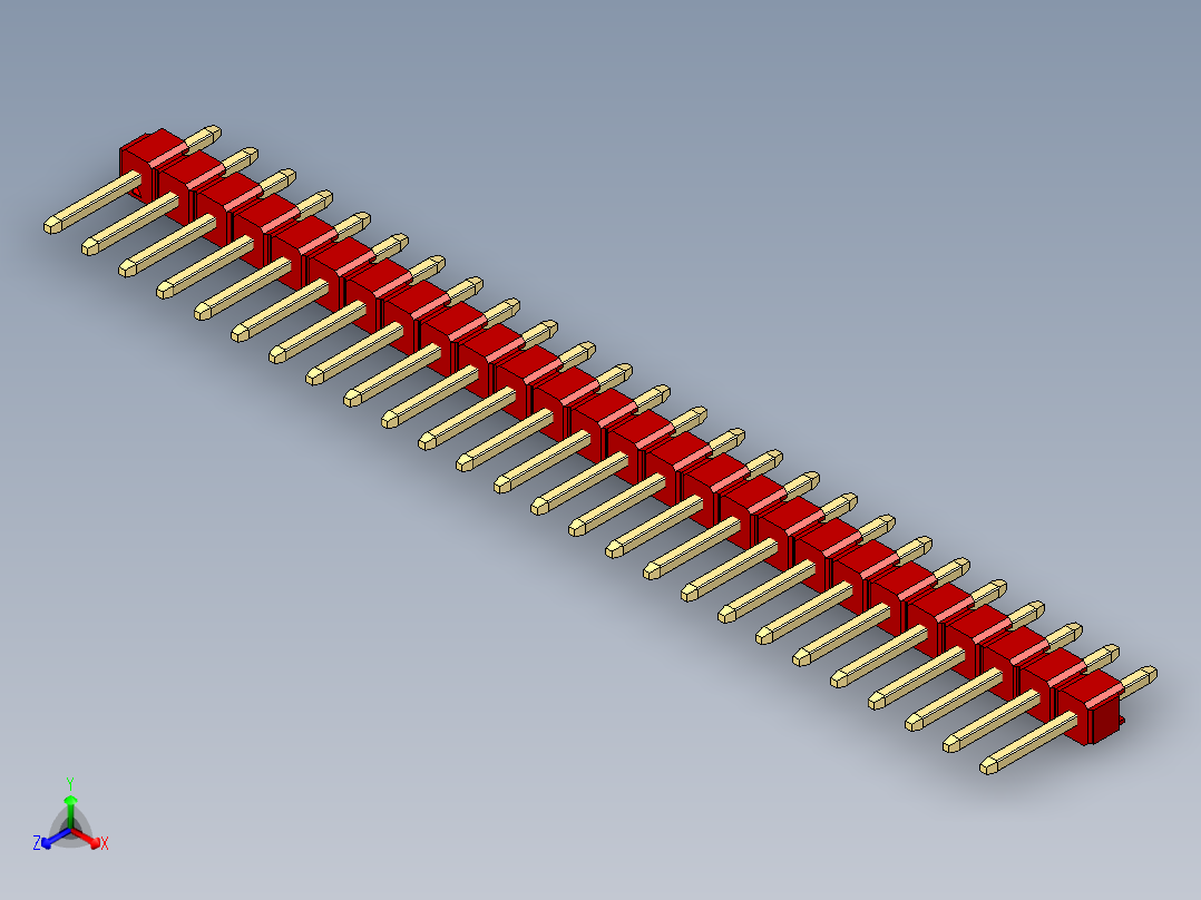 彩色公头100mil（2.54mm）系列-DS1021_red_1x26p_100mil_Type1_rev1.0正等轴测图