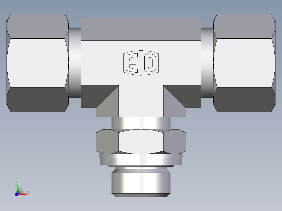 卡套式工业通用硬管接头EO_Adjustable_locknut_branch_tee_TEE12SRCF前视图