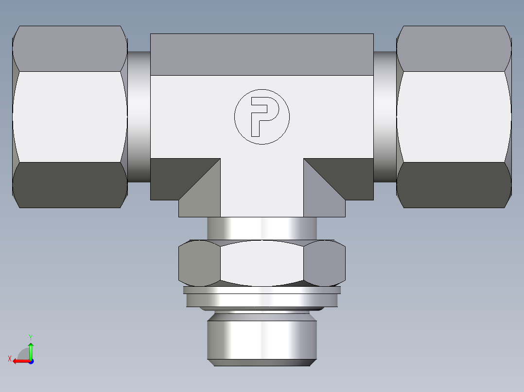 卡套式工业通用硬管接头EO_Adjustable_locknut_branch_tee_TEE12SRCF后视图