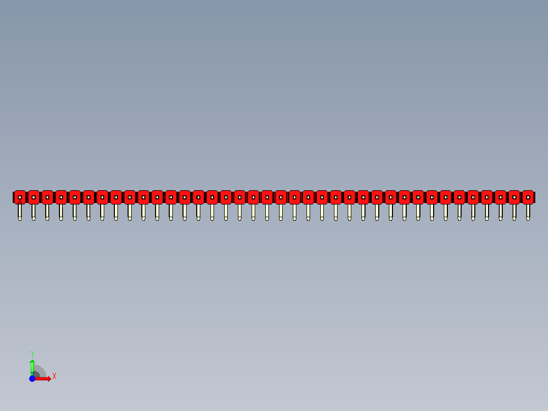彩色公排针 100mil 2.54mm 系列-DS1022_red_1x38p_100mil_TypeD_rev1.0前视图
