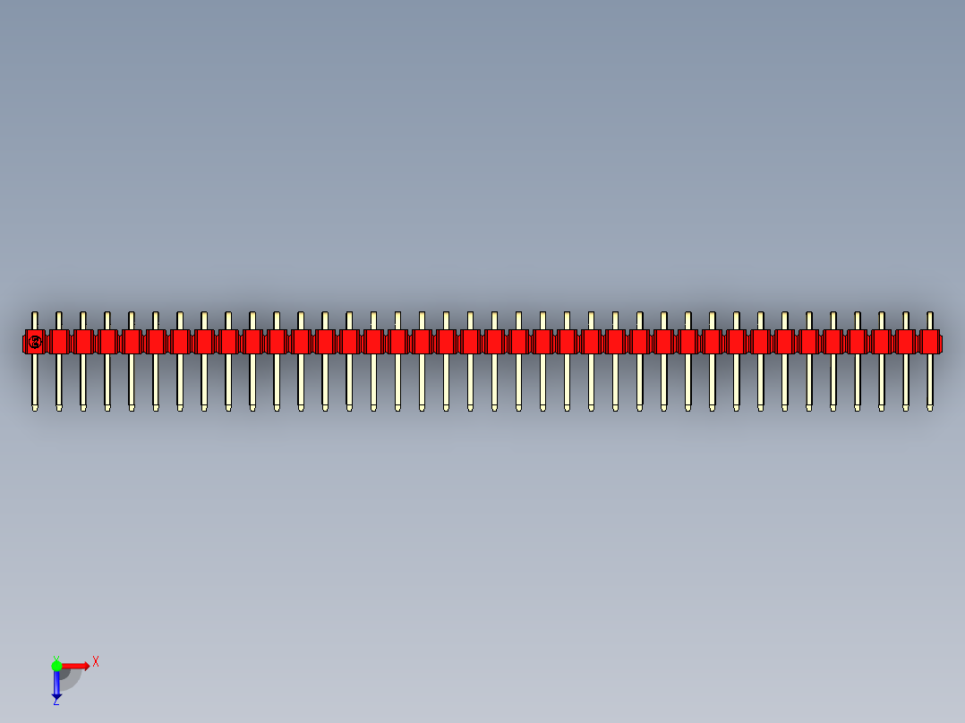 彩色公排针 100mil 2.54mm 系列-DS1022_red_1x38p_100mil_TypeD_rev1.0俯视图