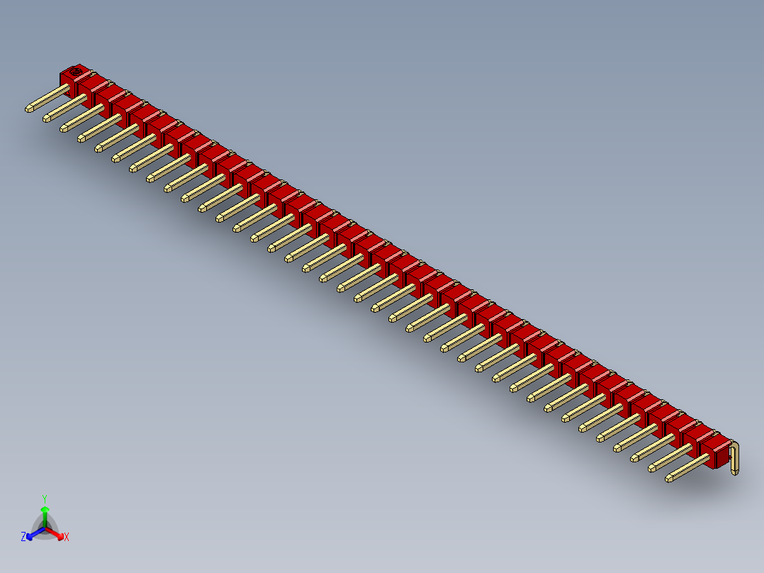 彩色公排针 100mil 2.54mm 系列-DS1022_red_1x38p_100mil_TypeD_rev1.0正等轴测图