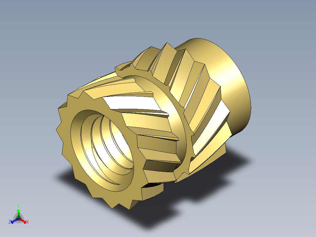 塑料零件嵌件M3螺纹，直径5毫米，高6毫米正等轴测图