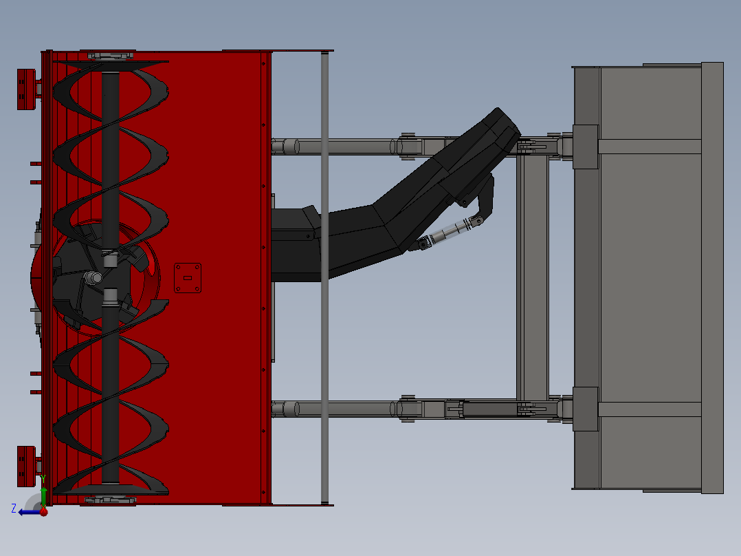 旋转式除雪机装载机构3D数模图纸 Solidworks设计右视图