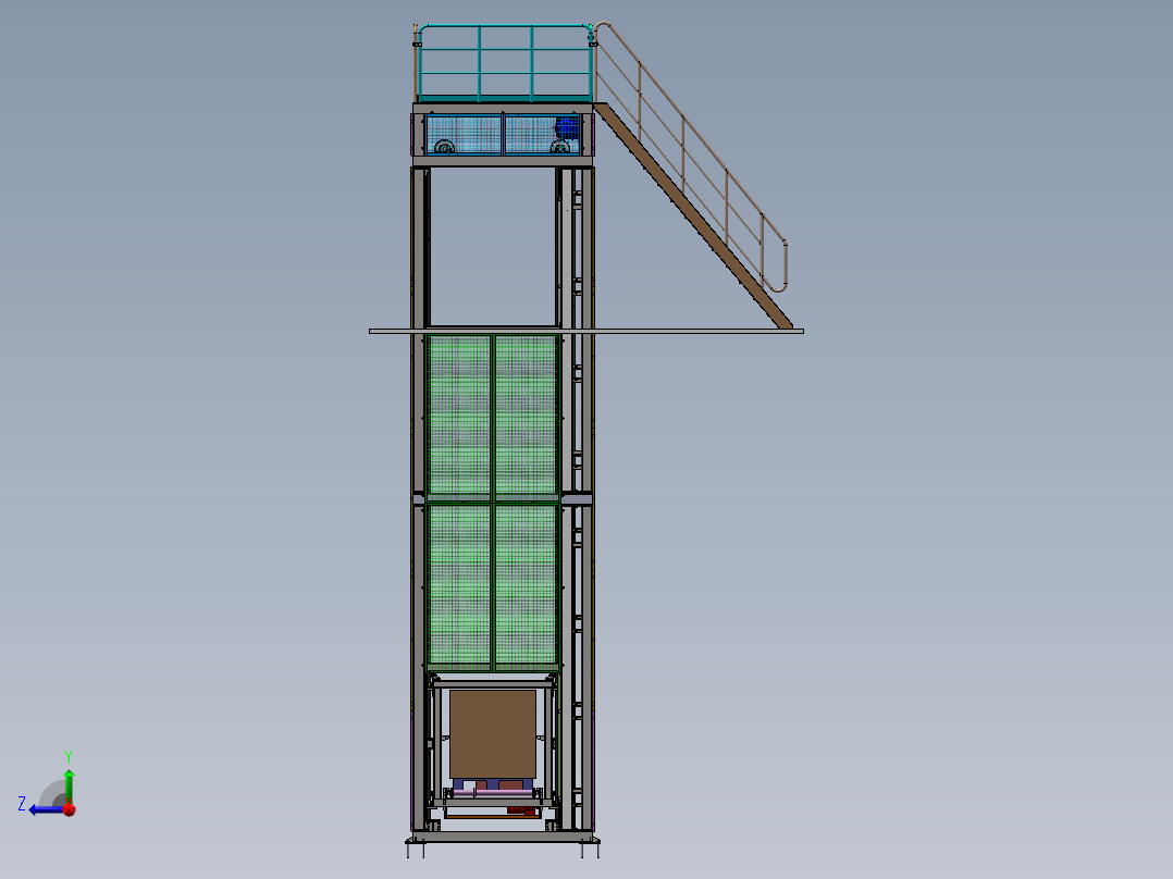 工厂垂直提升机sw14可编辑右视图