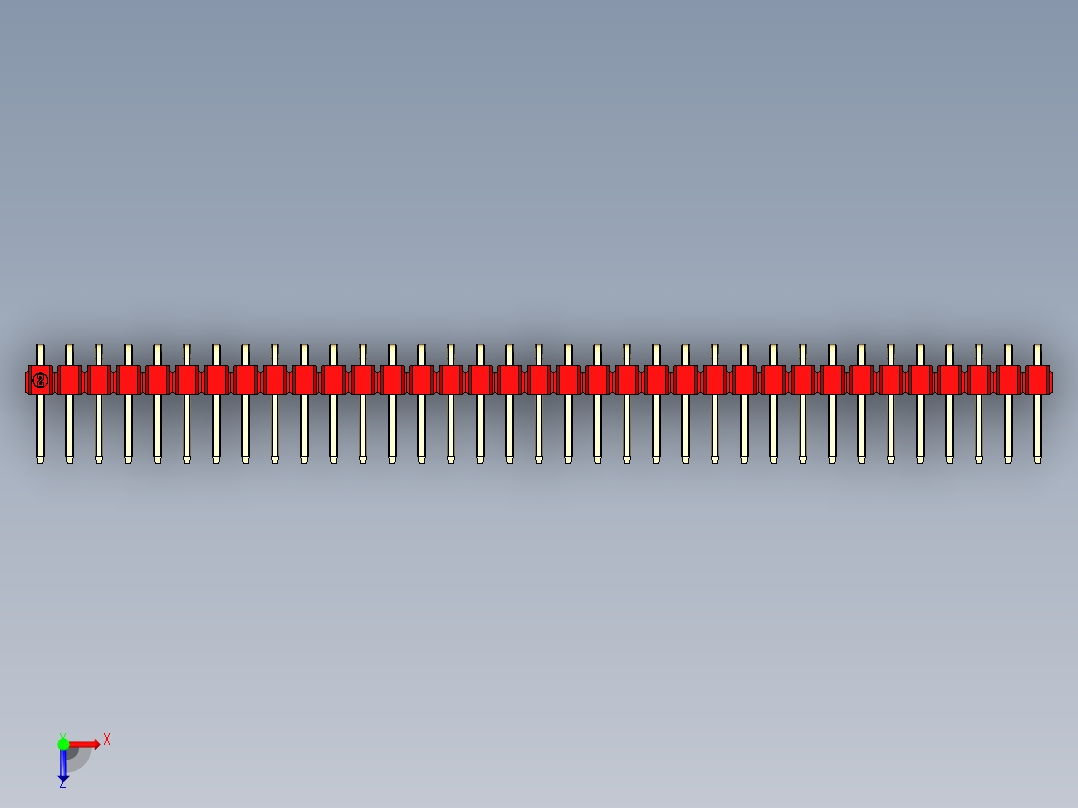 彩色公排针 100mil 2.54mm 系列-DS1022_red_1x35p_100mil_TypeD_rev1.0俯视图