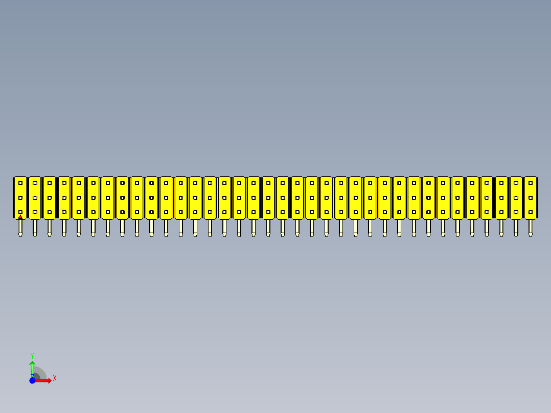 彩色公排针 100mil 2.54mm 系列-DS1022_yellow_3x36p_100mil_TypeD_rev1.0前视图