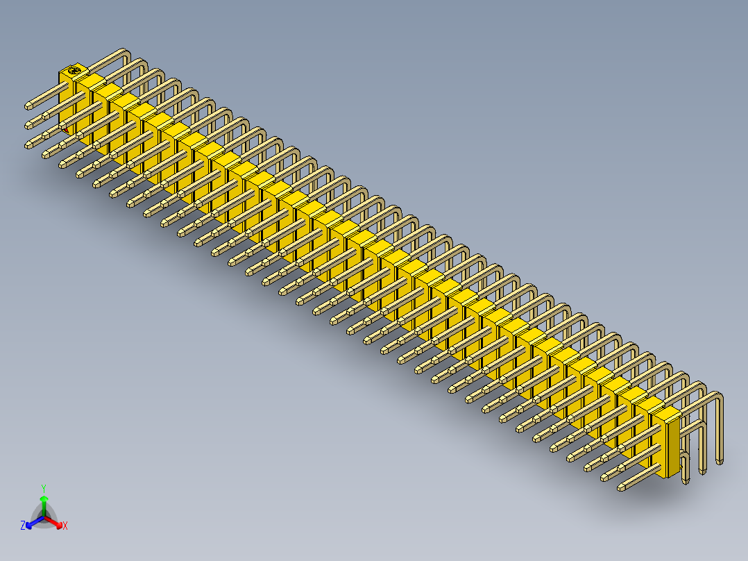 彩色公排针 100mil 2.54mm 系列-DS1022_yellow_3x36p_100mil_TypeD_rev1.0正等轴测图