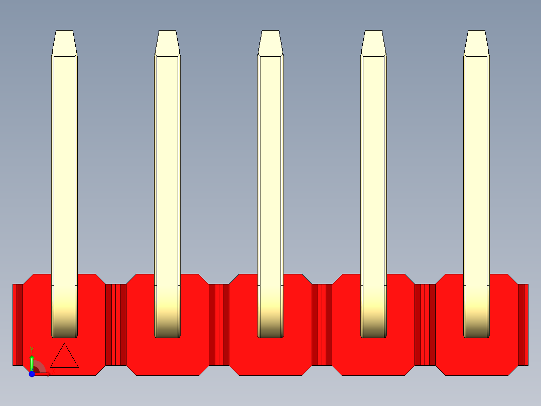 彩色公排针 100mil 2.54mm 系列-DS1022_red_05p_100mil_TypeU_rev1.0前视图