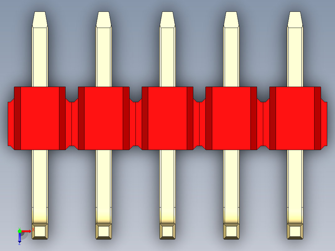 彩色公排针 100mil 2.54mm 系列-DS1022_red_05p_100mil_TypeU_rev1.0俯视图