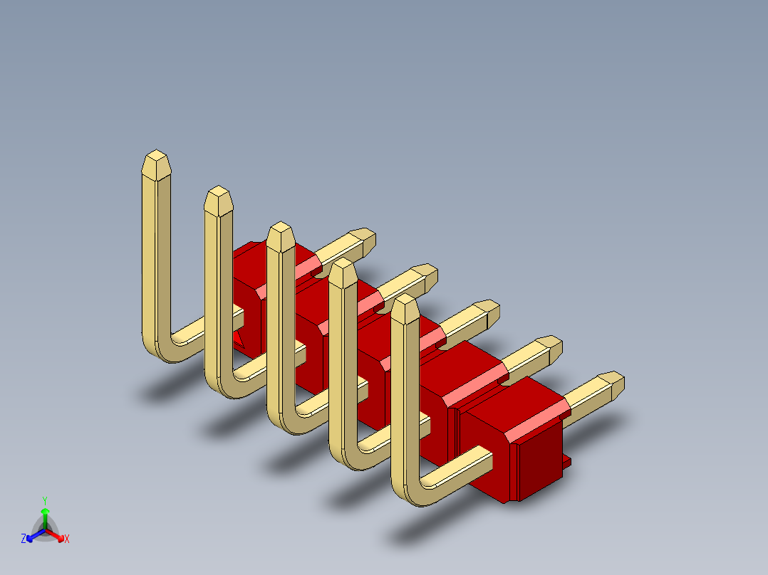 彩色公排针 100mil 2.54mm 系列-DS1022_red_05p_100mil_TypeU_rev1.0正等轴测图