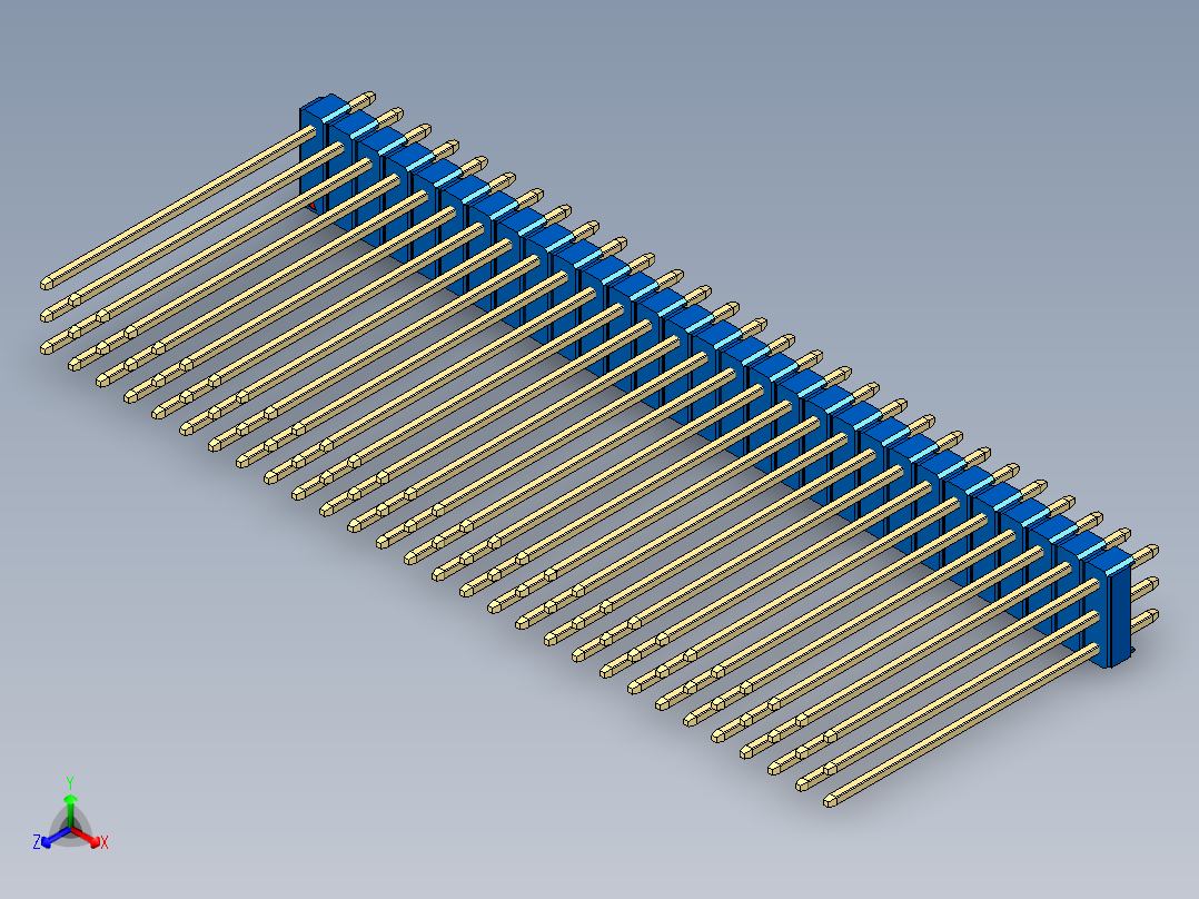 彩色公头100mil（2.54mm）系列-DS1021_blue_3x29p_100mil_Type43_rev1.0正等轴测图