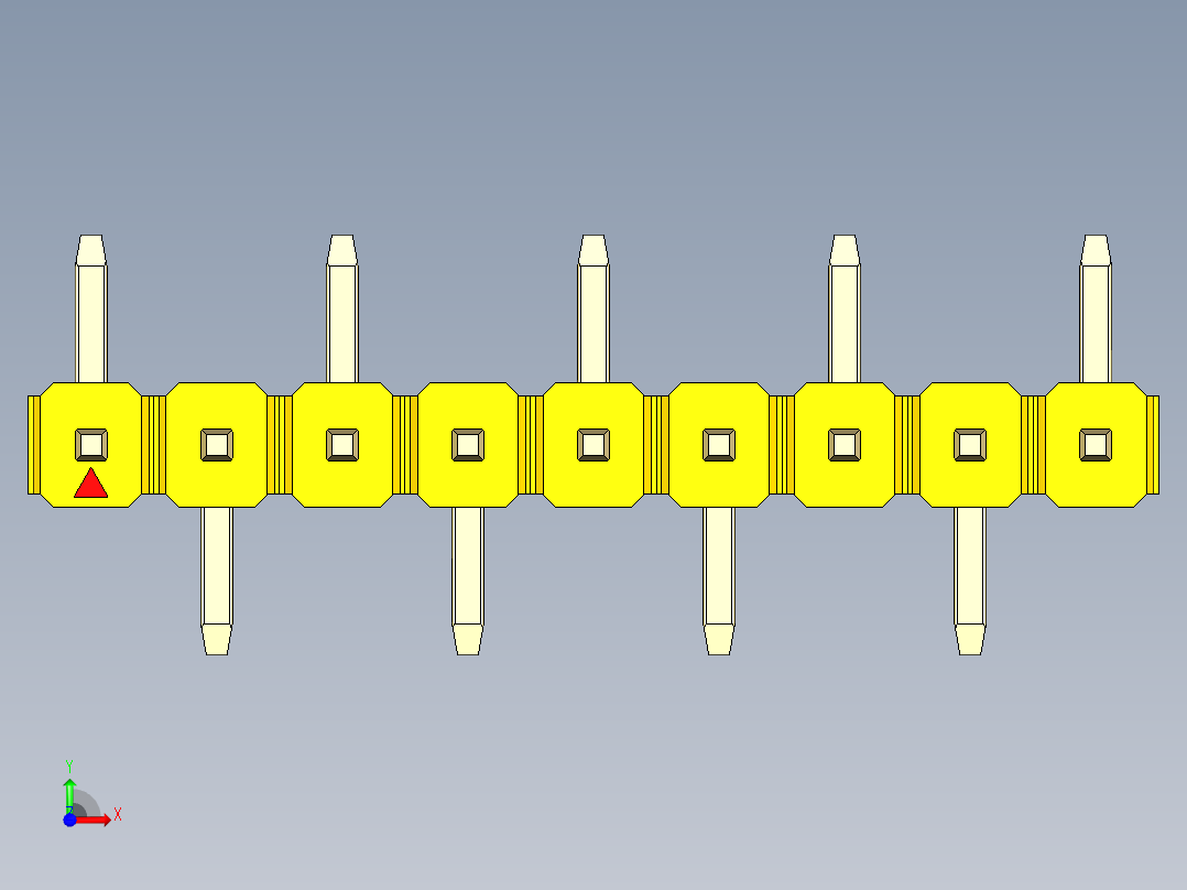 彩色公排针 100mil 2.54mm 系列-DS1022_yellow_09p_100mil_Type_SMT_R1_rev1.0前视图