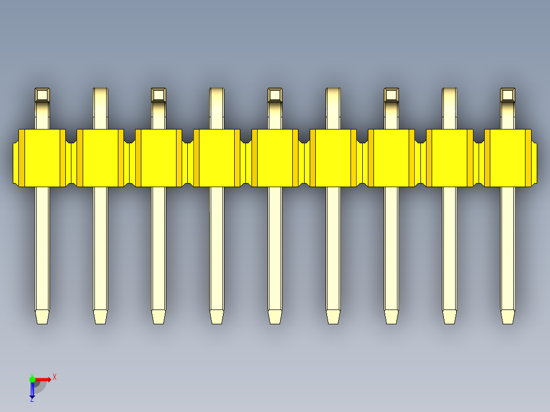 彩色公排针 100mil 2.54mm 系列-DS1022_yellow_09p_100mil_Type_SMT_R1_rev1.0俯视图