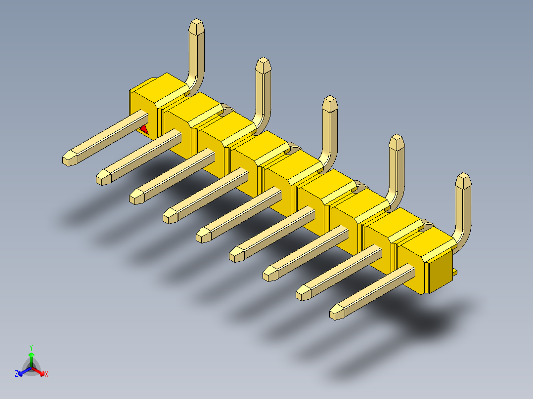 彩色公排针 100mil 2.54mm 系列-DS1022_yellow_09p_100mil_Type_SMT_R1_rev1.0正等轴测图