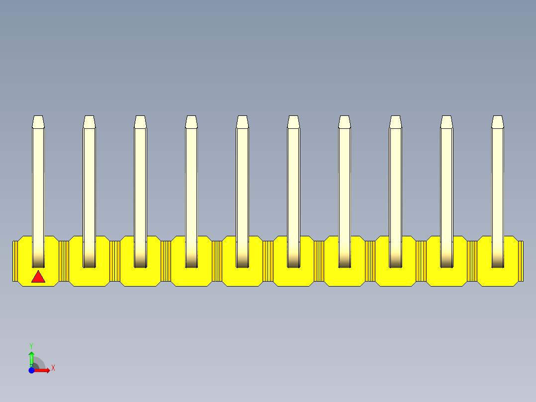 彩色公排针 100mil 2.54mm 系列-DS1022_yellow_10p_100mil_TypeU_rev1.0前视图