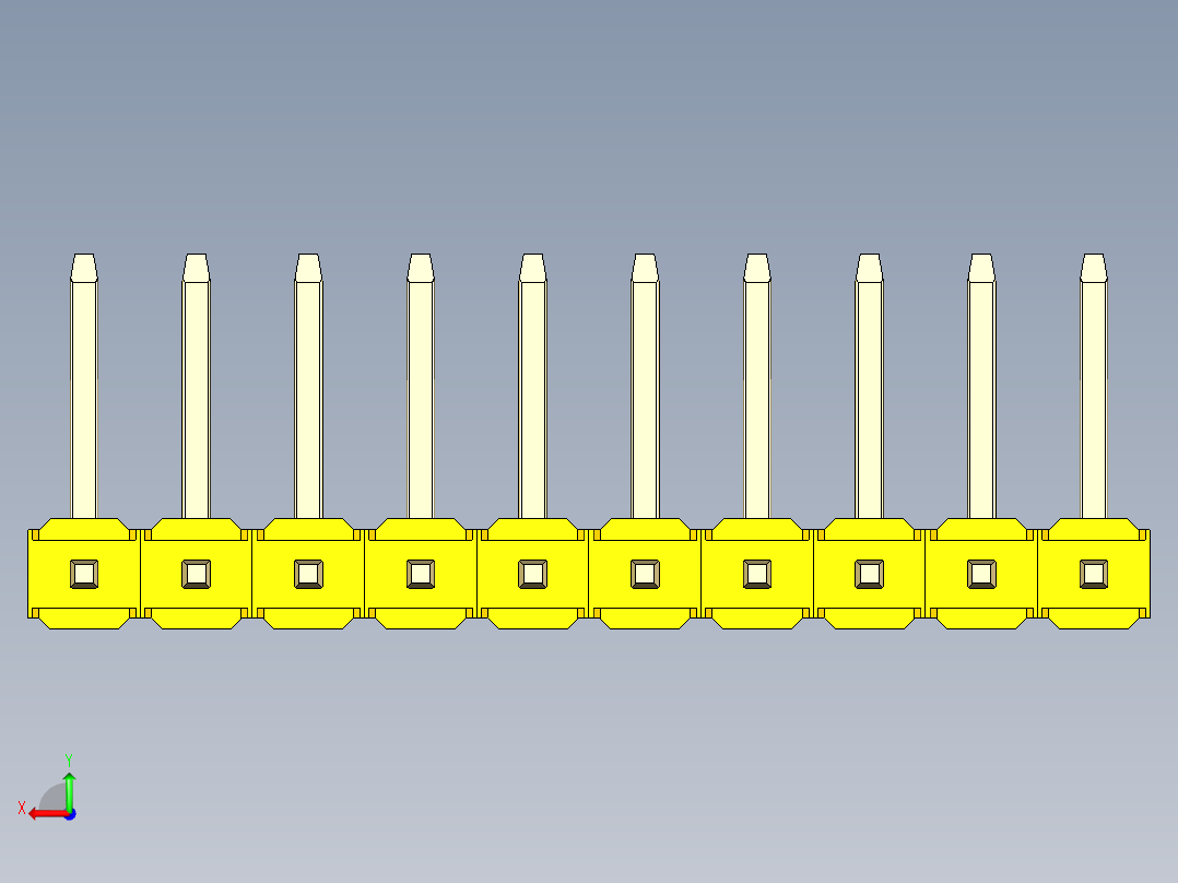 彩色公排针 100mil 2.54mm 系列-DS1022_yellow_10p_100mil_TypeU_rev1.0后视图