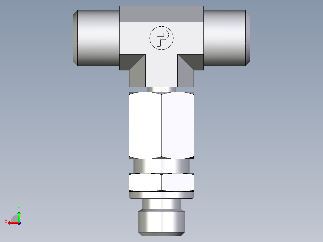 卡套式工业通用硬管接头EO_Assembled_adjustable_standpipe_branch_tee_EVT06LMOMD71后视图