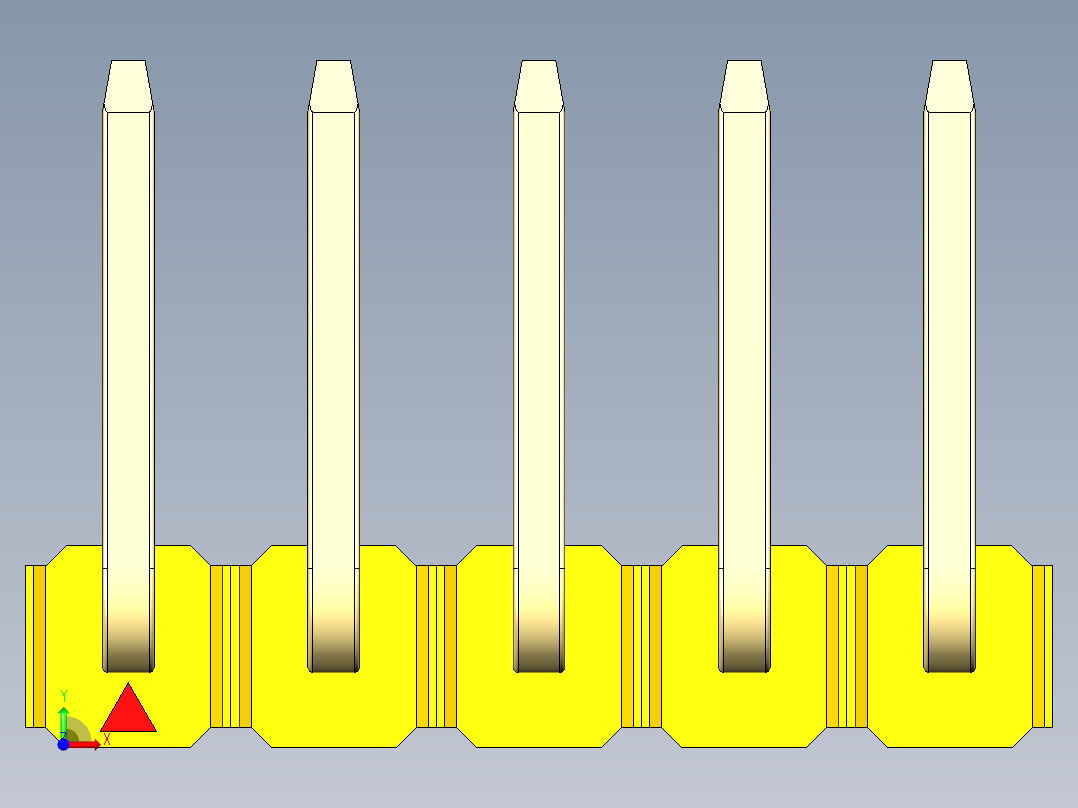 彩色公排针 100mil 2.54mm 系列-DS1022_yellow_05p_100mil_TypeU_rev1.0前视图