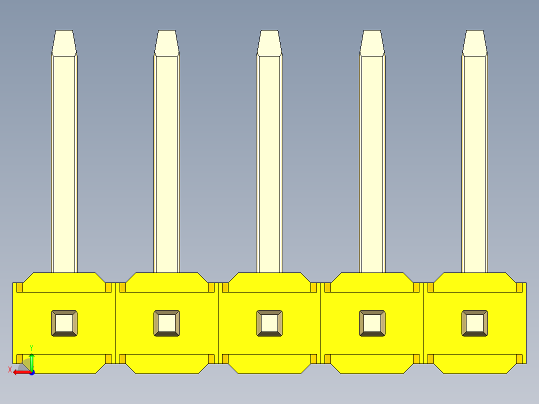 彩色公排针 100mil 2.54mm 系列-DS1022_yellow_05p_100mil_TypeU_rev1.0后视图