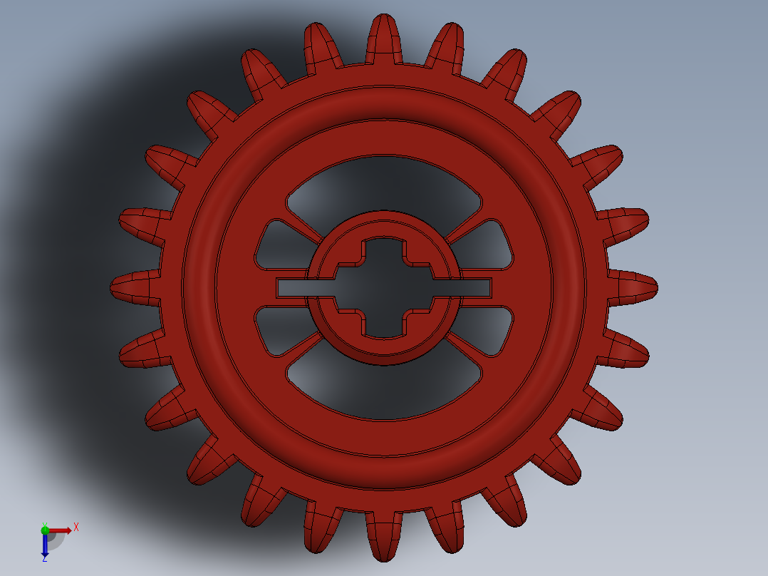 3650 Red Technic Gear 24 Tooth Crown Type III (x pattern).SLDPRT俯视图