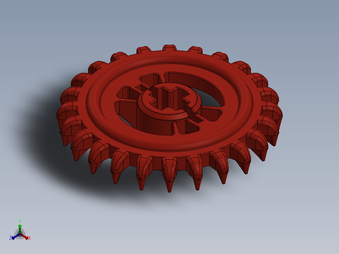 3650 Red Technic Gear 24 Tooth Crown Type III (x pattern).SLDPRT正等轴测图