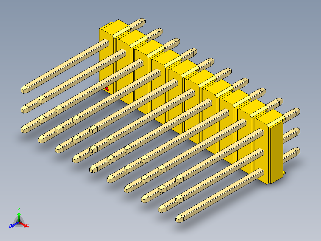 彩色公头100mil（2.54mm）系列-DS1021_yellow_3x10p_100mil_Type5_rev1.0正等轴测图