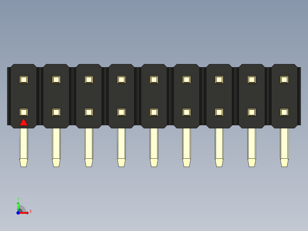 彩色公排针 100mil 2.54mm 系列-DS1022_black_2x09p_100mil_TypeD_rev1.0前视图
