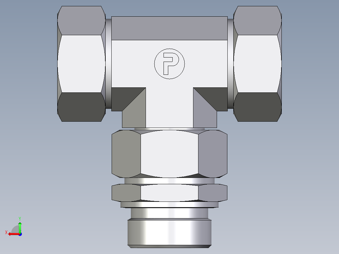 卡套式工业通用硬管接头EO_Assembled_adjustable_standpipe_branch_tee_EVT35LR71后视图