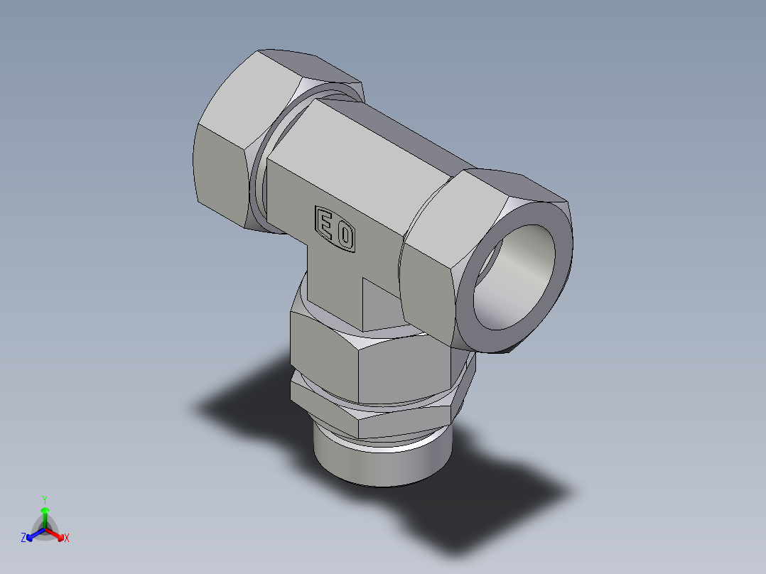 卡套式工业通用硬管接头EO_Assembled_adjustable_standpipe_branch_tee_EVT35LR71正等轴测图