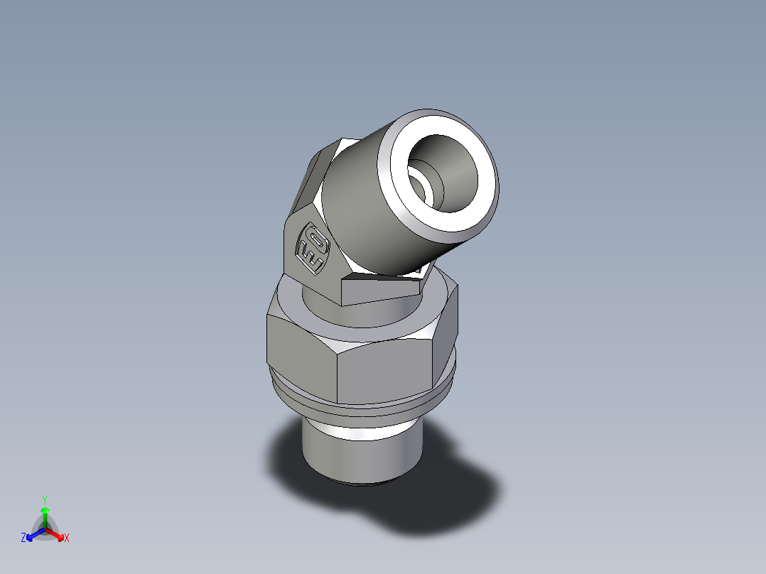 卡套式工业通用硬管接头EO_Adjustable_locknut_45_deg_elbow_VEE06SMOMDCF正等轴测图