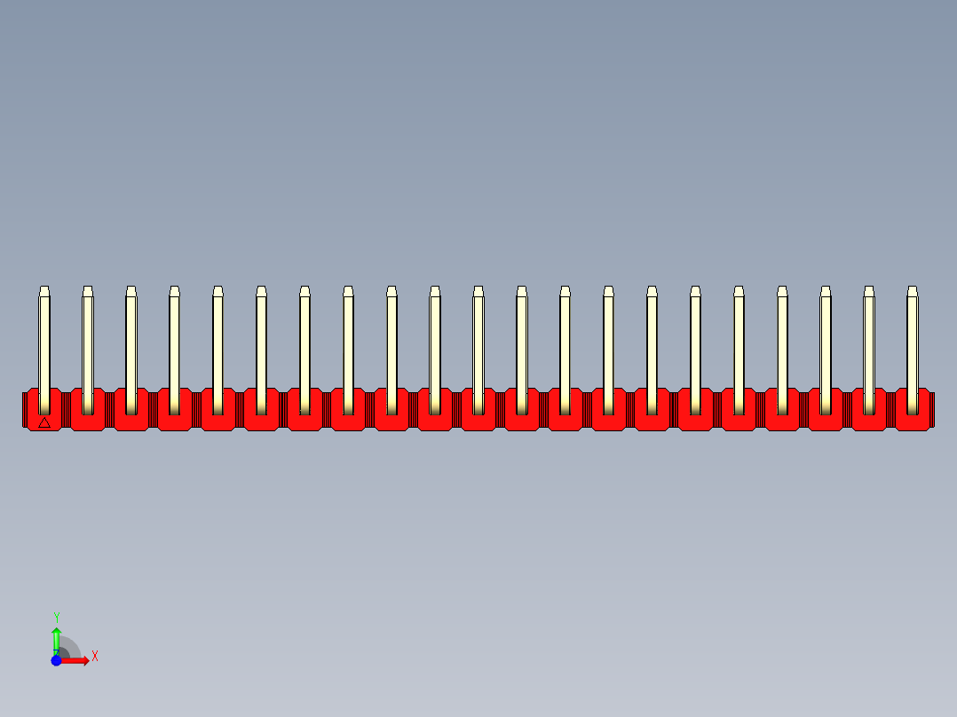 彩色公排针 100mil 2.54mm 系列-DS1022_red_21p_100mil_TypeU_rev1.0前视图